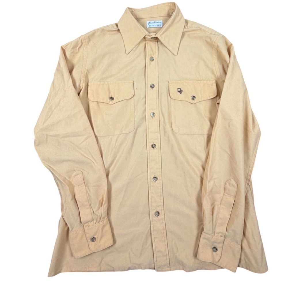 Christian Dior 1970s Polyester Disco Men Button Up Shirt Long Sleeve 42R